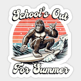School's Out For Summer Bigfoot Surfing Sticker